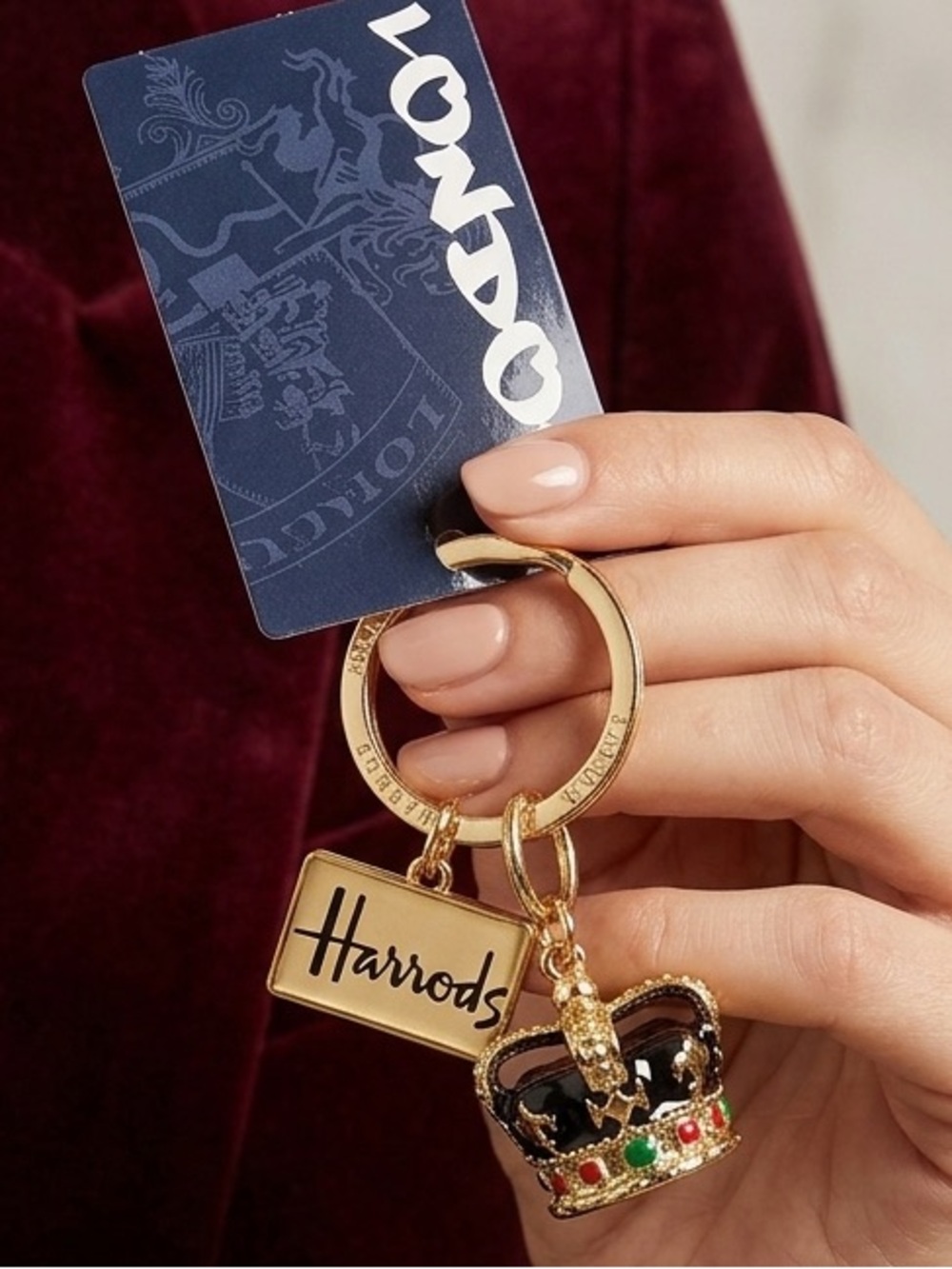 Harrods Crown Keyring with Logo Tag